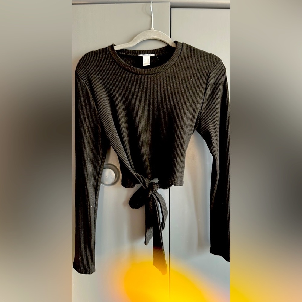 Long Sleeve Crop Top with Sash/Belt